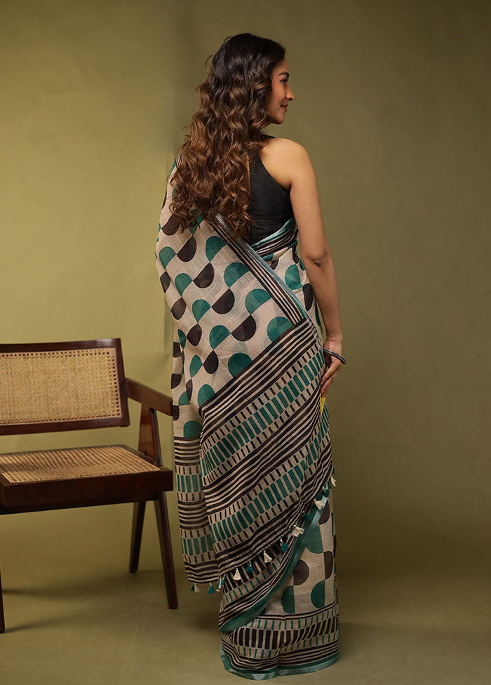Multicolor Linen Silk Saree With Blouse Piece