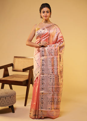 Pink Handloom Baluchari Pure Silk Saree With Blouse Piece