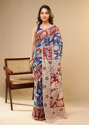 Blue Cotton Saree With Blouse Piece