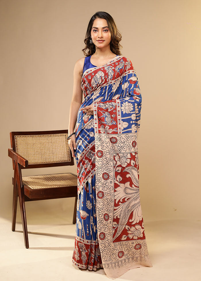 Blue Cotton Saree With Blouse Piece
