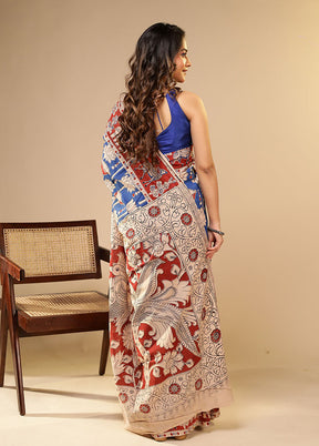 Blue Cotton Saree With Blouse Piece
