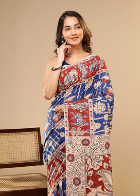 Blue Cotton Saree With Blouse Piece