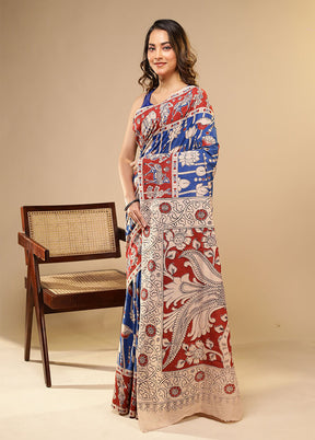 Blue Cotton Saree With Blouse Piece
