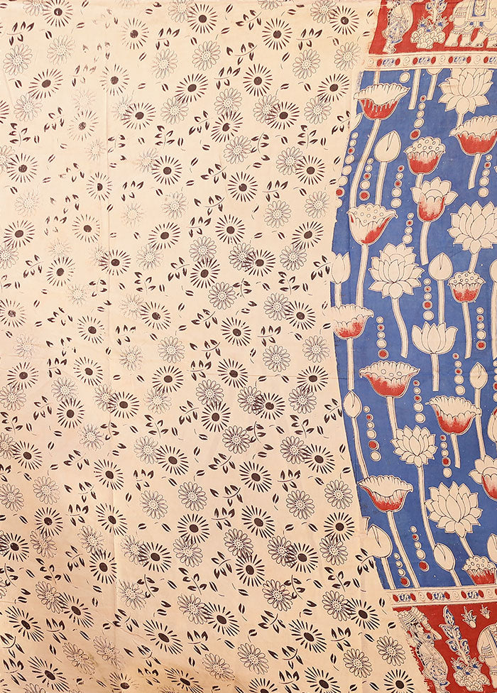 Blue Cotton Saree With Blouse Piece