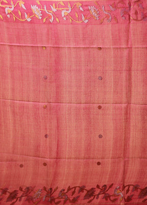 Pink Handloom Tussar Pure Silk Saree With Blouse Piece