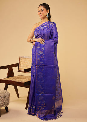 Purple Handloom Tussar Pure Silk Saree With Blouse Piece