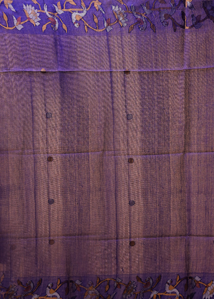Purple Handloom Tussar Pure Silk Saree With Blouse Piece