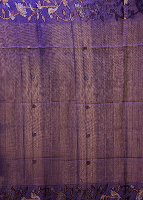 Purple Handloom Tussar Pure Silk Saree With Blouse Piece