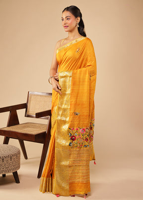 Yellow Tussar Silk Saree With Blouse Piece