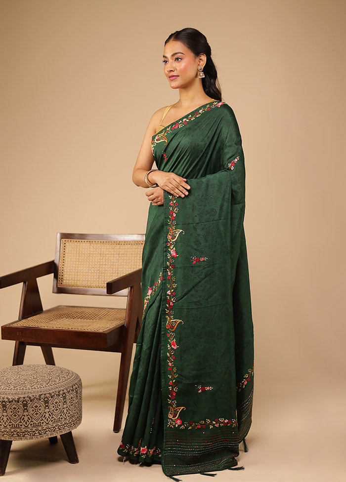 Green Tussar Silk Saree With Blouse Piece