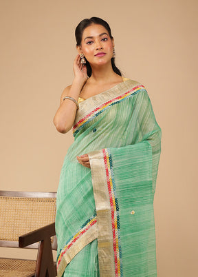 Green Tussar Silk Saree With Blouse Piece