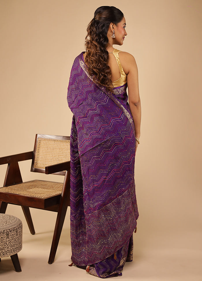 Purple Tussar Silk Saree With Blouse Piece