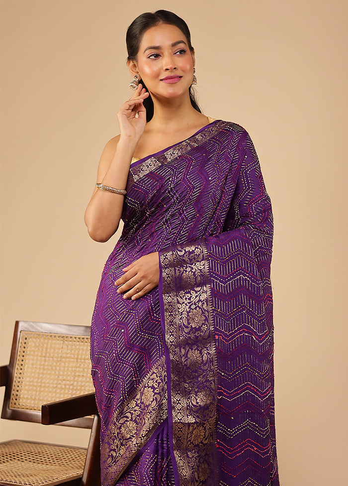 Purple Tussar Silk Saree With Blouse Piece