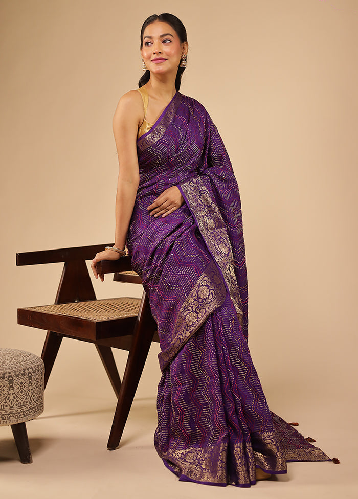 Purple Tussar Silk Saree With Blouse Piece