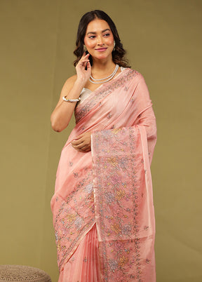 Pink Pure Cotton Saree With Blouse Piece