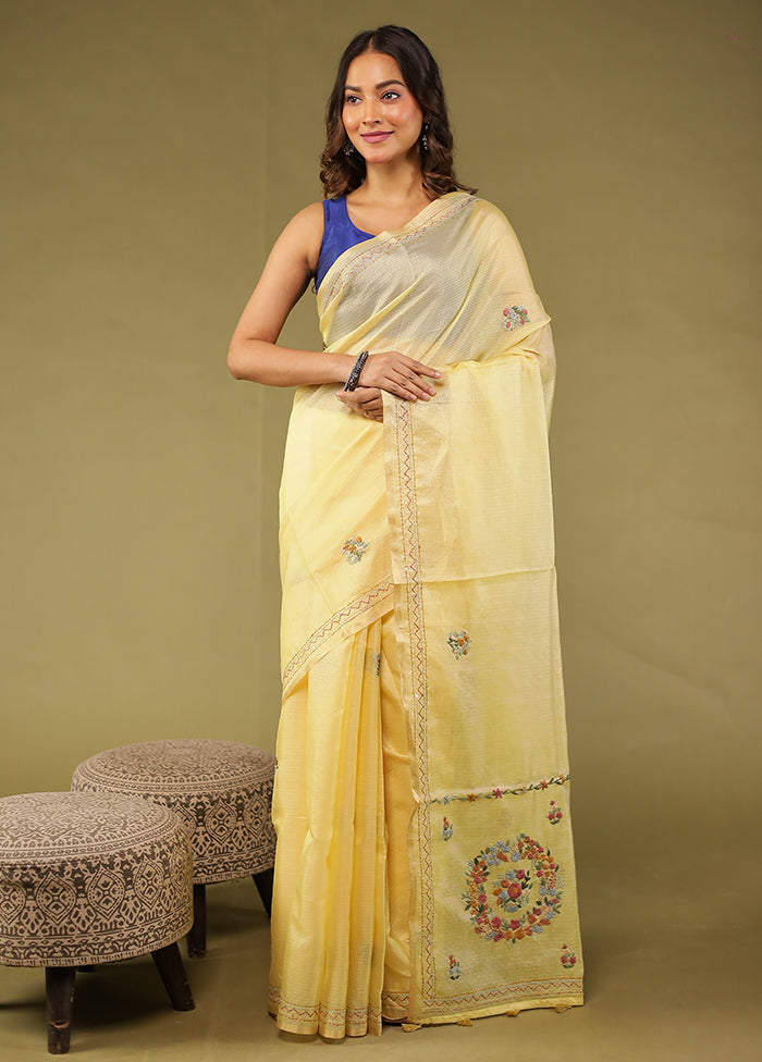 Yellow Cotton Saree With Blouse Piece