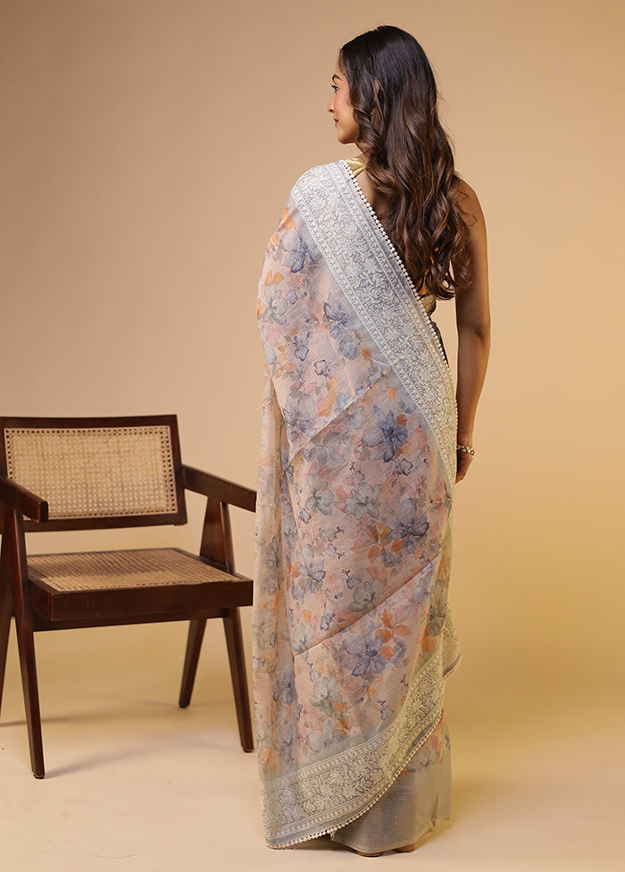 Cream Pure Cotton Saree With Blouse Piece