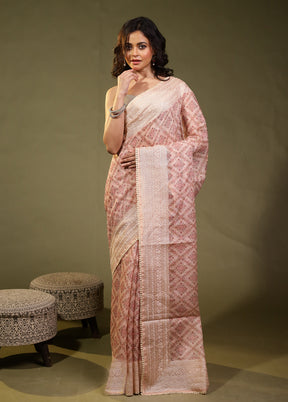 Peach Pure Cotton Saree With Blouse Piece