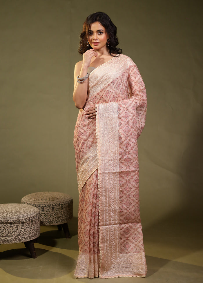 Peach Pure Cotton Saree With Blouse Piece