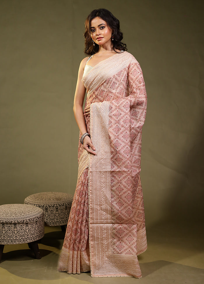 Peach Pure Cotton Saree With Blouse Piece