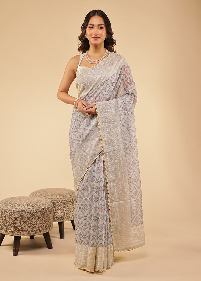 Grey Pure Cotton Saree With Blouse Piece
