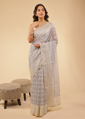 Grey Pure Cotton Saree With Blouse Piece
