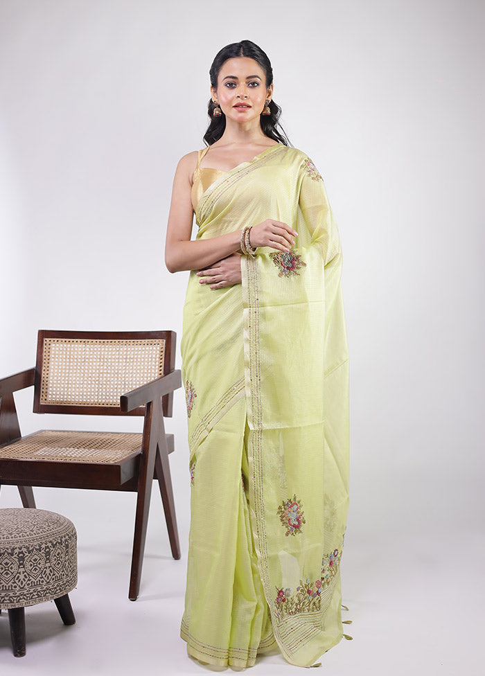 Green Pure Cotton Saree With Blouse Piece