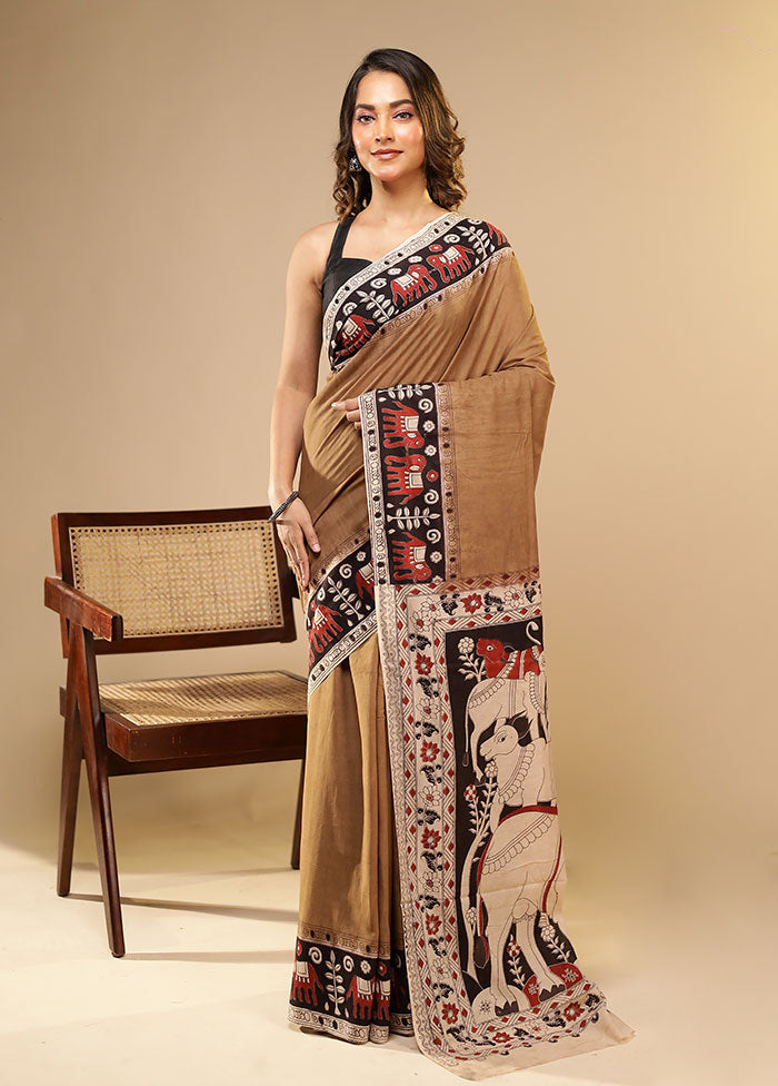 Brown Cotton Saree With Blouse Piece