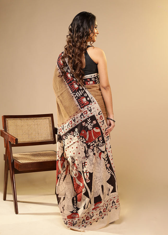 Brown Cotton Saree With Blouse Piece