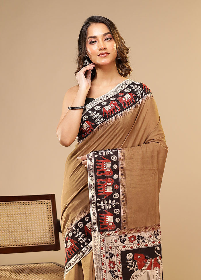 Brown Cotton Saree With Blouse Piece