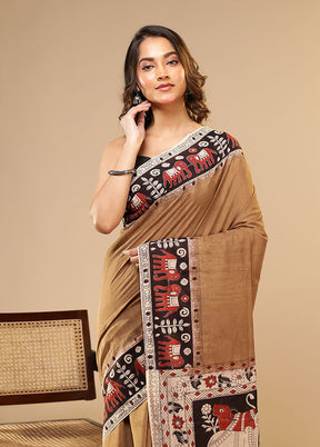 Brown Cotton Saree With Blouse Piece