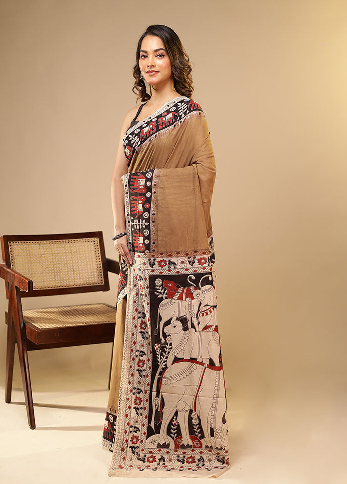 Brown Cotton Saree With Blouse Piece