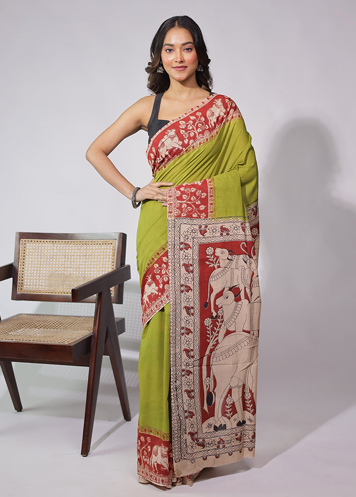 Green Cotton Saree With Blouse Piece