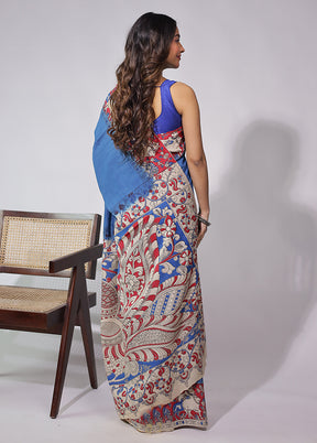 Blue Cotton Saree With Blouse Piece