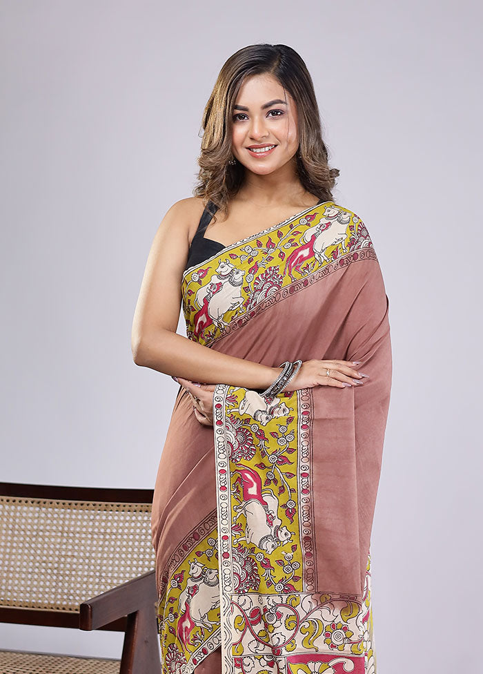 Brown Cotton Saree With Blouse Piece