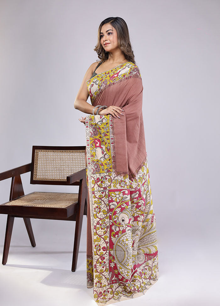Brown Cotton Saree With Blouse Piece