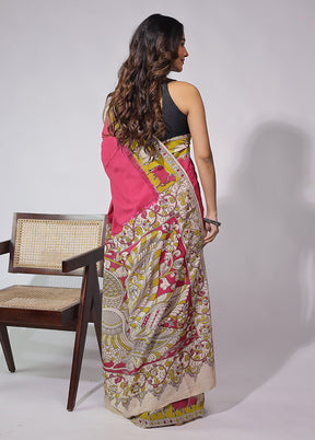Pink Cotton Saree With Blouse Piece