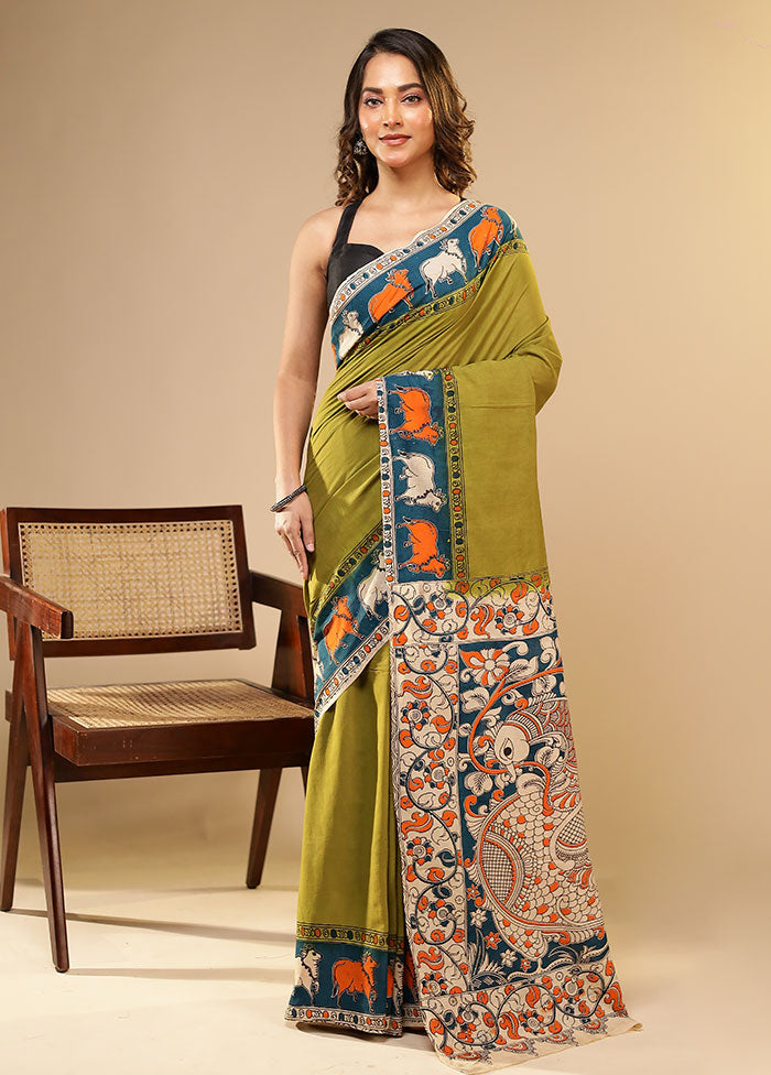 Green Cotton Saree With Blouse Piece