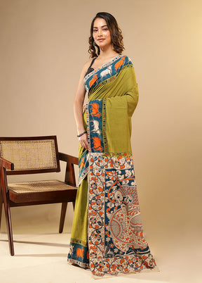 Green Cotton Saree With Blouse Piece