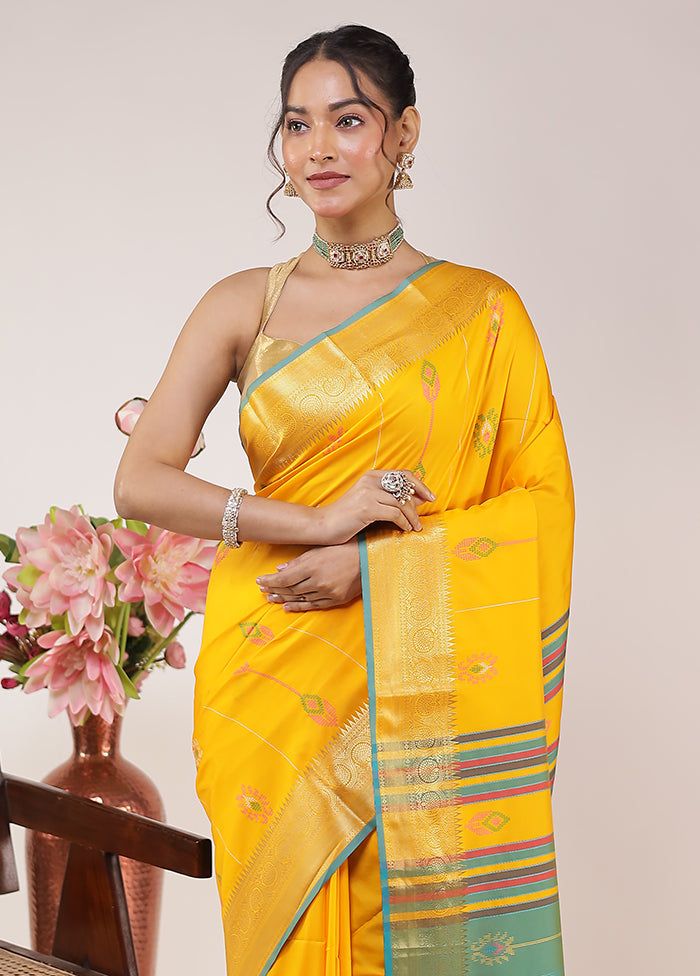 Yellow Kalakethra Silk Saree With Blouse Piece