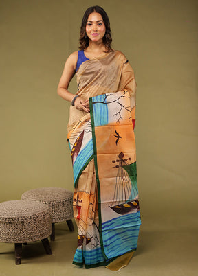 Multicolor Printed Pure Silk Saree Without Blouse Piece