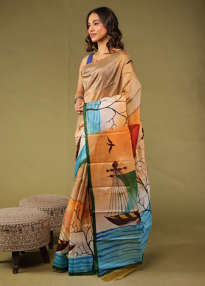 Multicolor Printed Pure Silk Saree Without Blouse Piece
