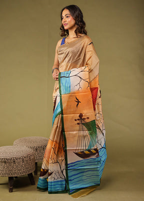 Multicolor Printed Pure Silk Saree Without Blouse Piece