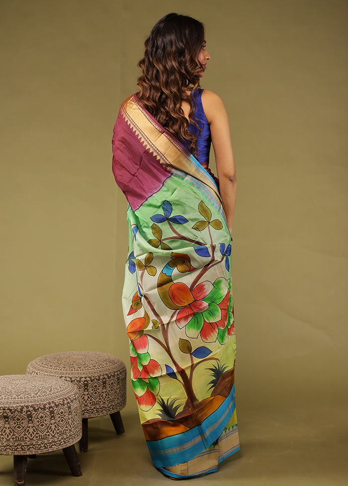 Purple Printed Pure Silk Saree Without Blouse Piece
