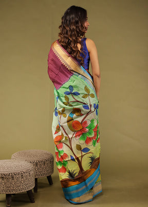 Purple Printed Pure Silk Saree Without Blouse Piece