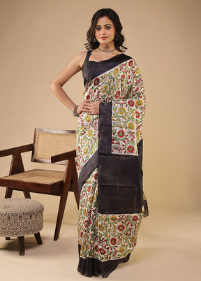 Multicolor Printed Pure Silk Saree With Blouse Piece