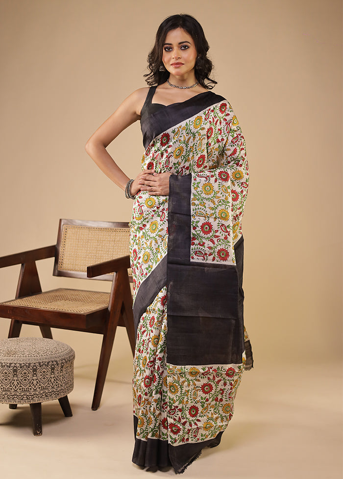 Multicolor Printed Pure Silk Saree With Blouse Piece