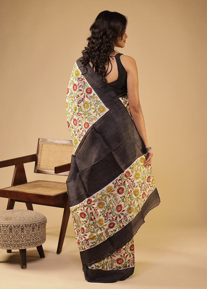 Multicolor Printed Pure Silk Saree With Blouse Piece