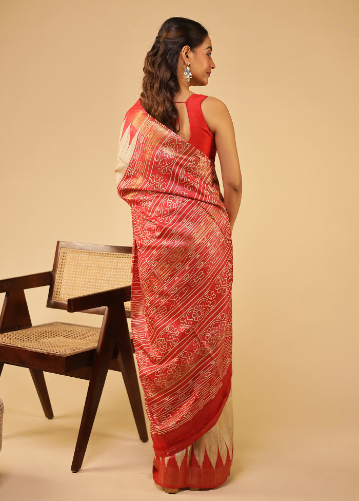 Cream Tussar Silk Saree With Blouse Piece