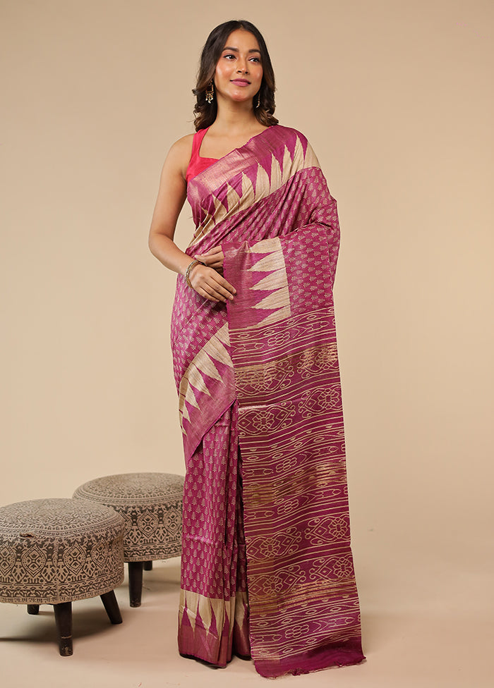 Pink Tussar Silk Saree With Blouse Piece